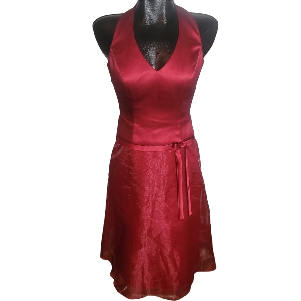 After Six Scarlet Red Satin Halter Prom Formal Bridal Dress 0